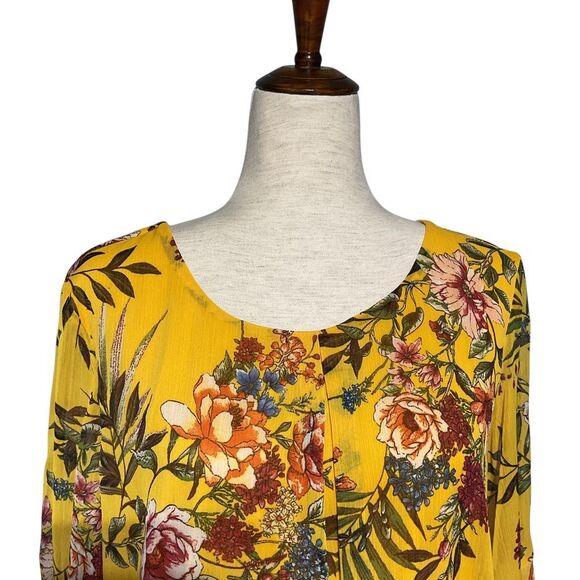 AGB Mustard Floral Print Cold Shoulder Blouse - Picture 2 of 13